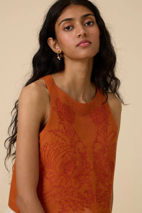 Olena Orange Embroidered Top